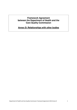 Framework Agreement Between the Department of Health and the Care Quality Commission