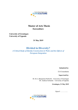 Divided in Diversity? a Critical Study of Identity Construction in Wales and the Effects of European Integration