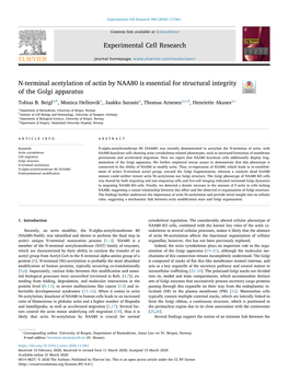 N-Terminal Acetylation of Actin by NAA80 Is Essential for Structural Integrity of the Golgi Apparatus T