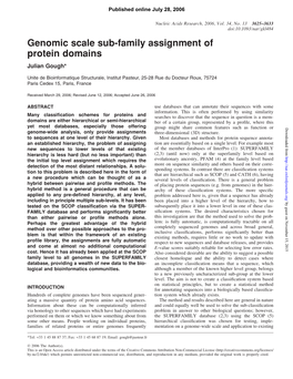 Genomic Scale Sub-Family Assignment of Protein Domains Julian Gough*