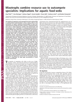 Mixotrophs Combine Resource Use to Outcompete Specialists: Implications for Aquatic Food Webs