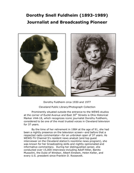 Dorothy Snell Fuldheim (1893-1989) Journalist and Broadcasting Pioneer