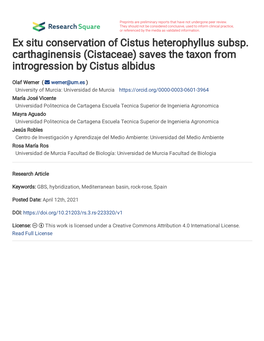 Title: Ex Situ Conservation of Cistus Heterophyllus Subsp