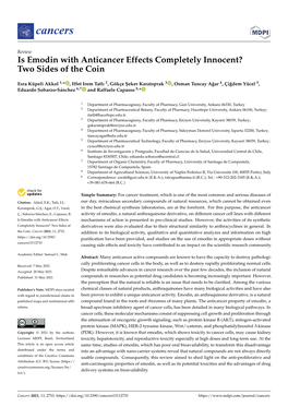 Is Emodin with Anticancer Effects Completely Innocent? Two Sides of the Coin