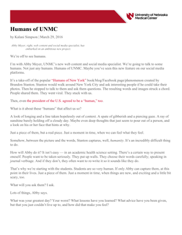 Humans of UNMC by Kalani Simpson | March 29, 2016