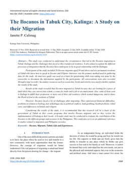 The Ilocanos in Tabuk City, Kalinga: a Study on Their Migration Janette P
