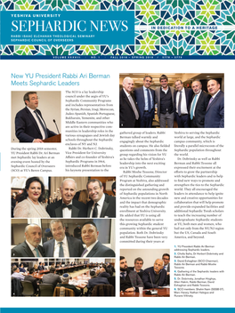 Sephardic News in Dedication to a Heritage Rabbi Isaac Elchanan Theological Seminary Sephardic Council of Overseers