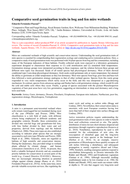 Comparative Seed Germination Traits in Bog and Fen Mire Wetlands