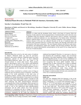 Medicinal Plants Diversity in Muthathi Wild Life Sanctuary, Karnataka, India