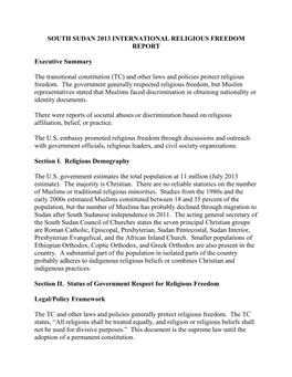 South Sudan 2013 International Religious Freedom Report