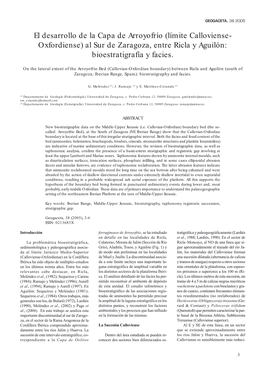 El Desarrollo De La Capa De Arroyofrío (Límite Calloviense- Oxfordiense) Al Sur De Zaragoza, Entre Ricla Y Aguilón: Bioestratigrafía Y Facies