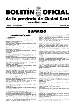 BOLETÍN OFICIAL De La Provincia De Ciudad Real Lunes, 28/Abril/2008 Número 51 SUMARIO