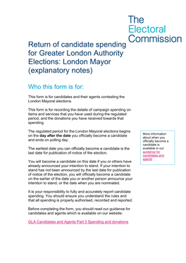 Explanatory Notes London Mayoral Candidates