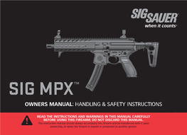 Sig Mpx™ Owners Manual: Handling & Safety Instructions