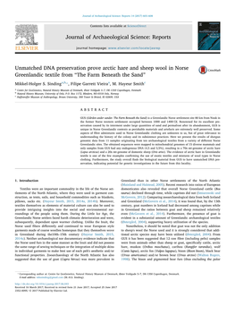 Unmatched DNA Preservation Prove Arctic Hare and Sheep Wool in Norse Greenlandic Textile from “The Farm Beneath the Sand” MARK