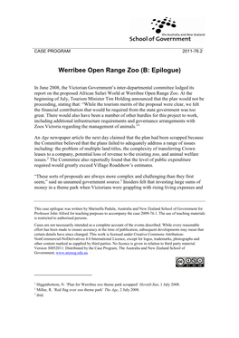 Werribee Open Range Zoo (B: Epilogue)
