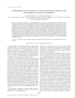 Environmental Influences on the Evolution of Growth and Developmental Rates in Passerines