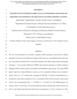 REVISION 2 Zirconolite from Larvik Plutonic Complex, Norway, Its Relationship to Stefanweissite and Nöggerathite, and Contribut