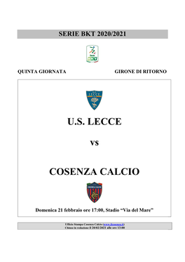 U.S. LECCE Vs COSENZA CALCIO