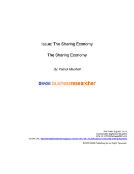 Issue: the Sharing Economy the Sharing Economy