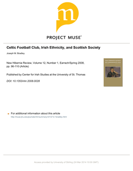 Celtic Football Club, Irish Ethnicity, and Scottish Society