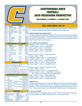 Chattanooga Mocs Football 2019 Preseason Prospectus