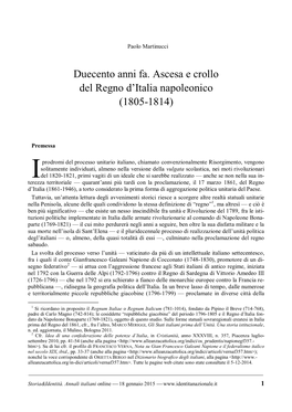 Duecento Anni Fa. Ascesa E Crollo Del Regno D'italia Napoleonico (1805