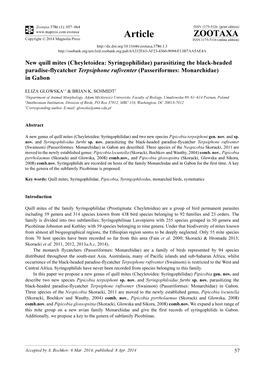 Cheyletoidea: Syringophilidae) Parasitizing the Black-Headed Paradise-Flycatcher Terpsiphone Rufiventer (Passeriformes: Monarchidae) in Gabon