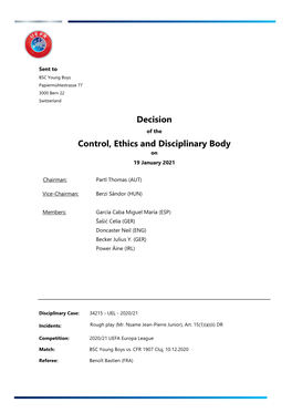 Decision Control, Ethics and Disciplinary Body