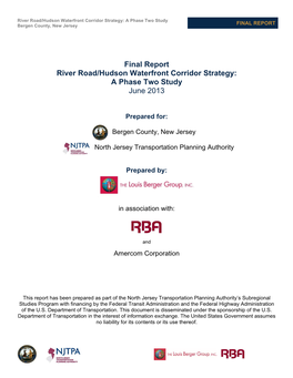 Final Report River Road/Hudson Waterfront Corridor Strategy: a Phase Two Study June 2013