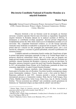 Din Istoria Consiliului Naţional Al Femeilor Române Şi a Mişcării Feministe