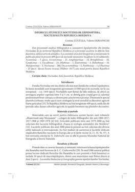 ISTORICUL STUDIULUI NOCTUIDELOR (LEPIDOPTERA, NOCTUIDAE) ÎN REPUBLICA MOLDOVA Cristina ŢUGULEA, Valeriu DERJANSCHI Rezumat