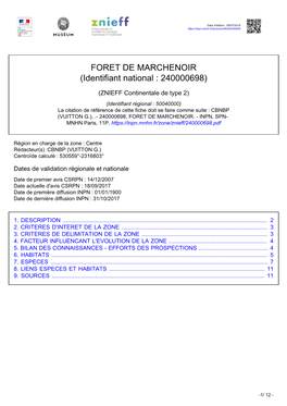 FORET DE MARCHENOIR (Identifiant National : 240000698)