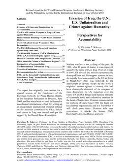 Invasion of Iraq, the U.N., U.S. Unilateralism and Crimes Against Humanity: Perspectives for Accountability CP Scherrer, HPI-HUC © October 2003