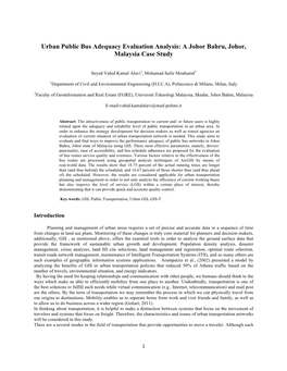 Urban Public Bus Adequacy Evaluation Analysis: a Johor Bahru, Johor, Malaysia Case Study