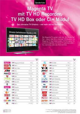 TV Senderliste Für TV HD Recorder, TV HD Box Und CI+ Modul