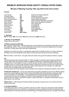 Bromley Borough Road Safety Consultative Panel