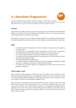 Is Liberalism Progressive? Ippr Is the Leading Independent Progressive Think Tank