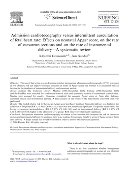 Admission Cardiotocography Versus Intermittent Auscultation of Fetal