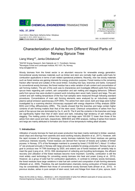 Characterization of Ashes from Different Wood Parts of Norway Spruce Tree