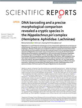 Hemiptera: Aphididae: Lachninae) Mariusz Kanturski 1, Yerim Lee2, Jinyeong Choi2 & Seunghwan Lee2