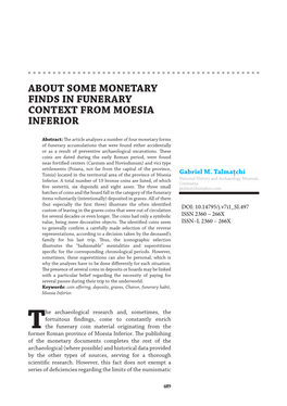 About Some Monetary Finds in Funerary Context from Moesia Inferior