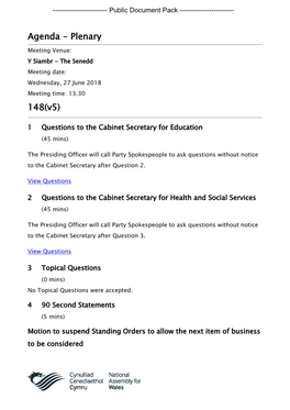 (Public Pack)Agenda Document for Plenary, 27/06/2018 13:30