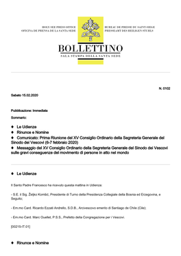 Le Udienze Rinunce E Nomine Comunicato: Prima Riunione Del