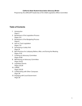 California State Student Association Advocacy Binder Prepared by the 2016-2017 Leadership of the CSSA Legislative Affairs Committee