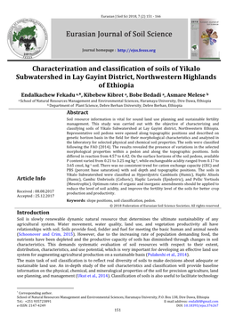 Characterization and Classification of Soils of Yikalo Subwatershed in Lay