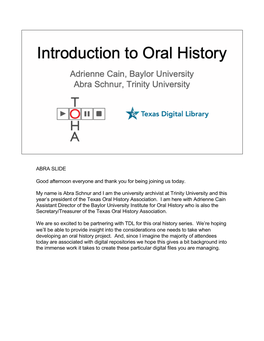 Introduction to Oral History