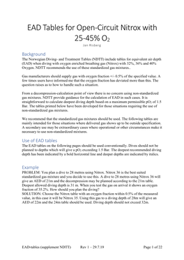 EAD Tables for Open-Circuit Nitrox with 25-45% O2