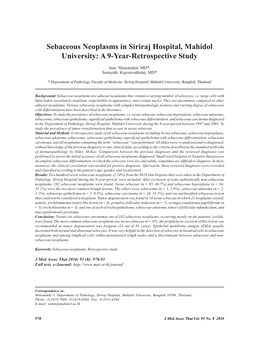 Sebaceous Neoplasms in Siriraj Hospital, Mahidol University: a 9-Year-Retrospective Study