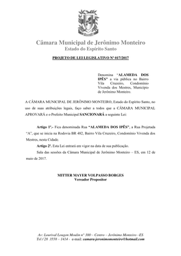 Câmara Municipal De Jerônimo Monteiro Estado Do Espírito Santo